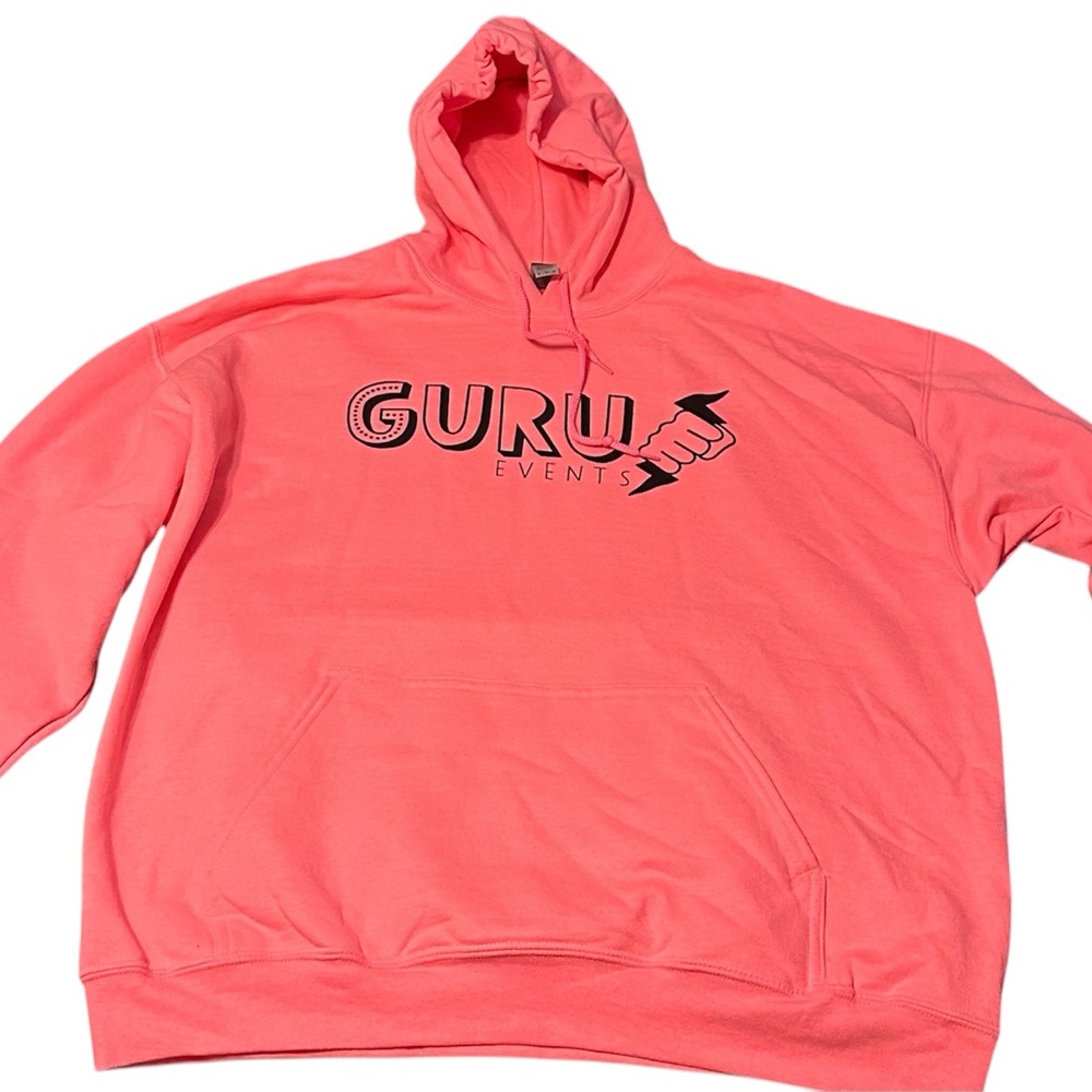 PINK Oversized Gildan Graphic Hoodie — Light Pink Fleece Black Text — XL